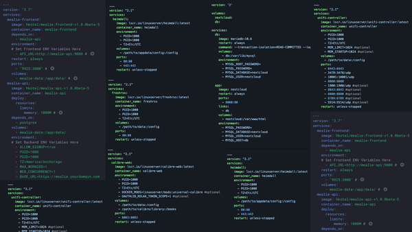 A collage of docker compose files